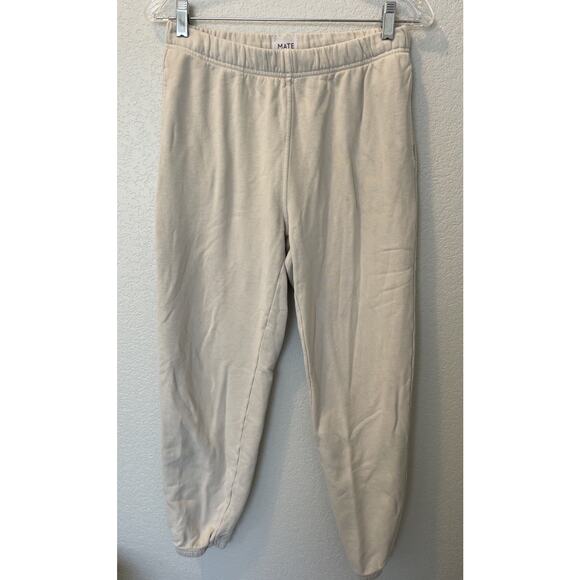 Mate The Label Organic Fleece Jogger Pocket Sweatpants Bone Ivory S Women $128 - Picture 4 of 11